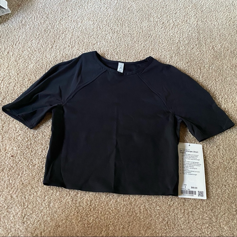 NWT Lululemon Set Challenger Short Sleeve Black Size 4